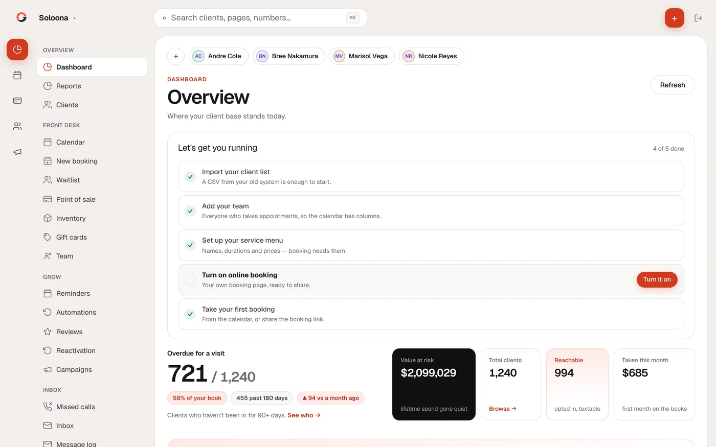 The Soloona dashboard