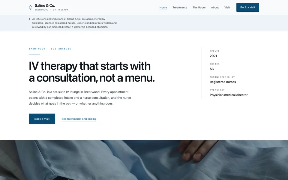 An IV therapy clinic website built on Soloona
