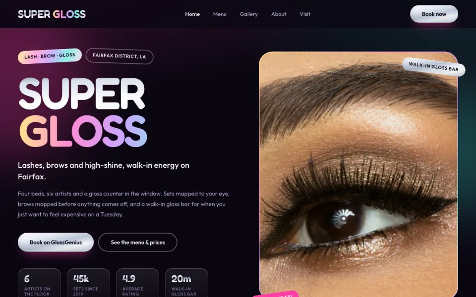 A lash and brow studio website built on Soloona