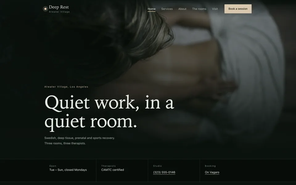 A massage studio website built on Soloona