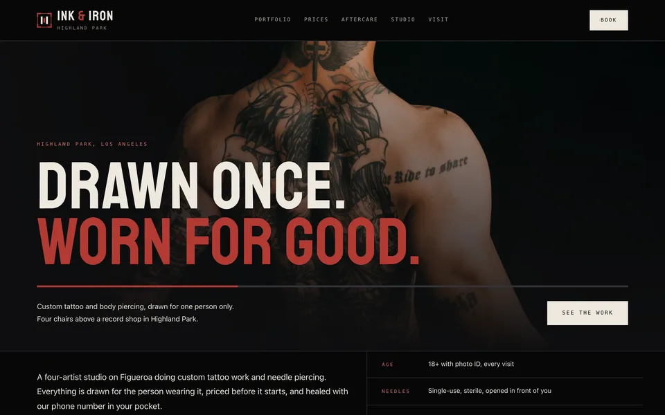 A tattoo studio website built on Soloona